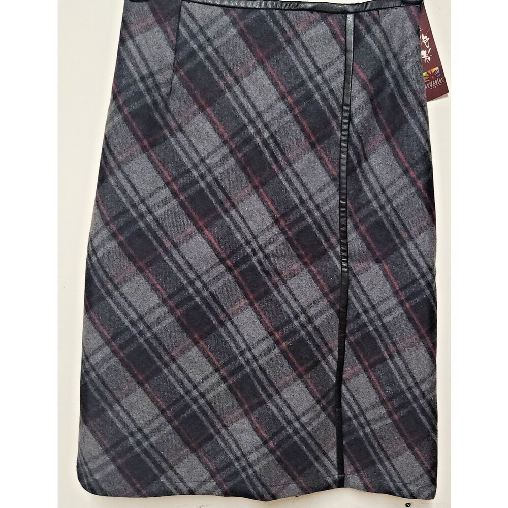 Faux Wool and Leather Trim Acewin Womens Plaid Black Gray Red New Colors Skirt
